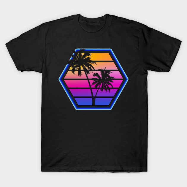 Synthwave Retro Hex Sunset Silhouette Design T-Shirt by Brobocop